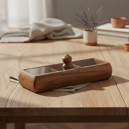 Wooden Three-Section Serving Platter with Acrylic Lid